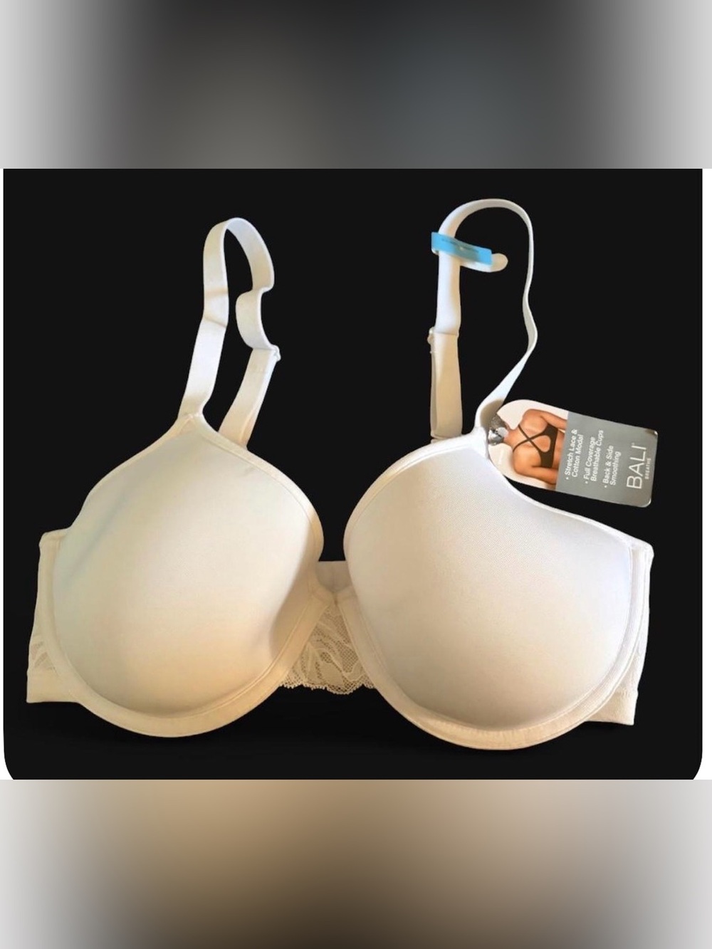 NWT Bali Breath White TShirt Bra Underwire Sz 36C Adjustable Straps Cotton Blend